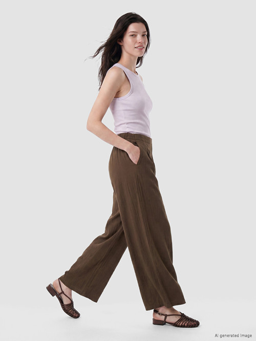 LCW Comfort Kahverengi Beli Lastikli Kadın Pileli Pantolon