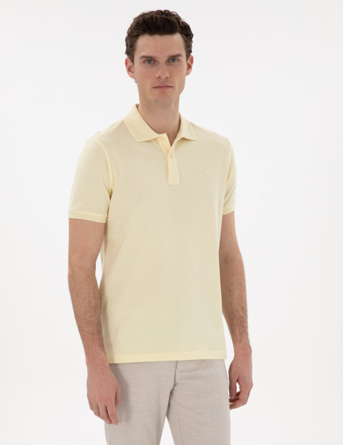 Açık Sarı Slim Fit %100 Pamuk Kıvrılmaz Düğmeli Polo Yaka Basic Tişört 50302561-VR004