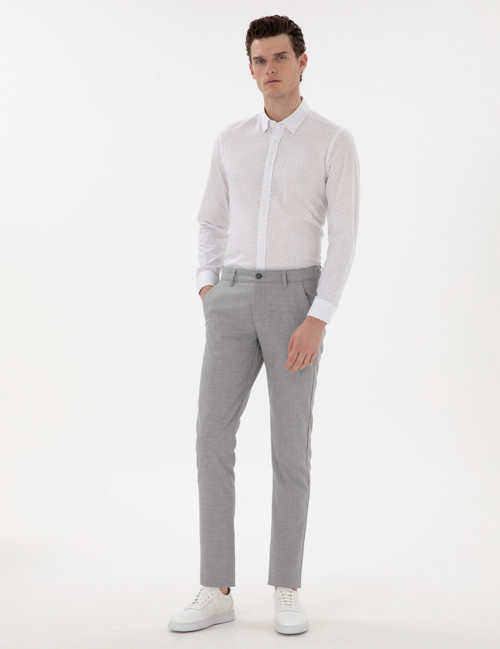 Gri Slim Fit Beli Lastikli Kanvas Pantolon 50301791-VR024