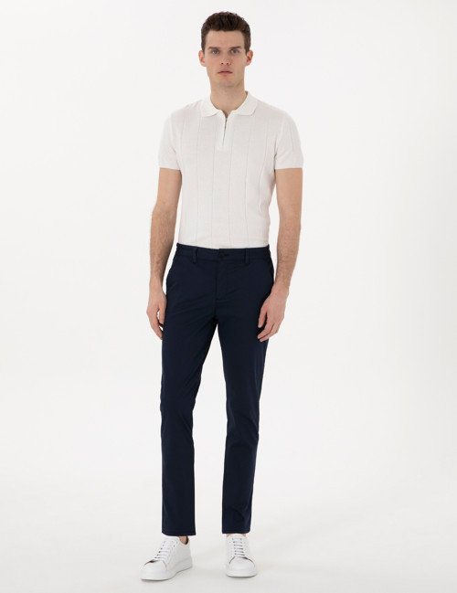 Lacivert Slim Fit Beli Lastikli Kanvas Pantolon 50301759-VR033
