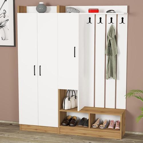 Lityum - 1 - 3 Portmanto Vestiyer Ayakkabılık Kobe - Beyaz