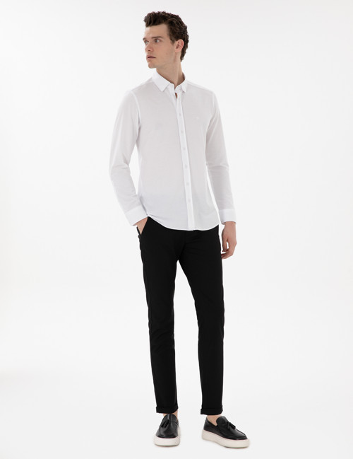 Siyah Slim Fit Bağcıklı Kanvas Pantolon 50305260-VR046