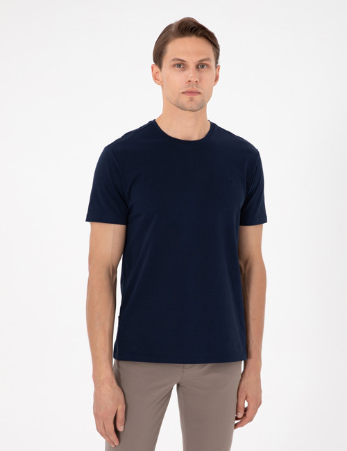 Lacivert Slim Fit %100 Pamuk Bisiklet Yaka Basic Tişört 50306980-VR033
