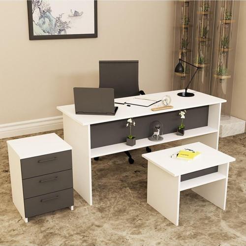 Merkür - 1 - 2 - 3 Ofis Büro Masası Takımı Beyaz - Antrasit