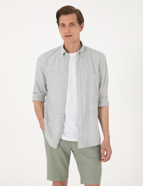 Yeşil Slim Fit Uzun Kollu Gömlek 50307101-VR054