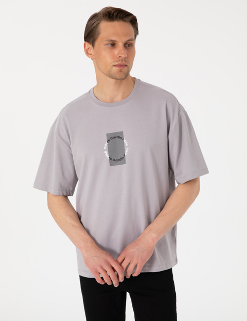 Gri Comfort Fit Bisiklet Yaka Tişört 50310155-VR024