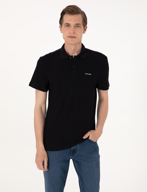 Siyah Slim Fit Örme Dokulu Düğmeli Polo Yaka Tişört 50309946-VR046