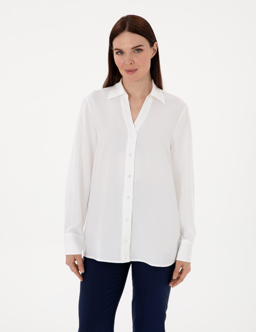 Beyaz Comfort Fit Uzun Kollu Gömlek