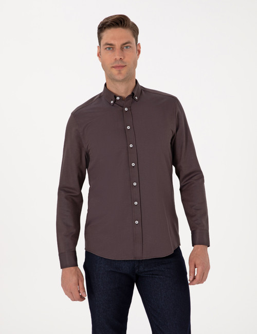 Koyu Kahverengi Regular Fit Uzun Kollu Gömlek 50311487-VR084