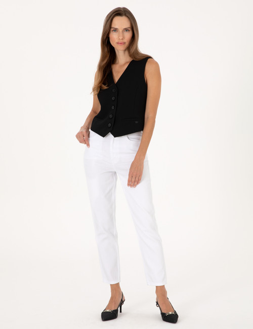 Beyaz Mom High Waist Fit Jean Pantolon
