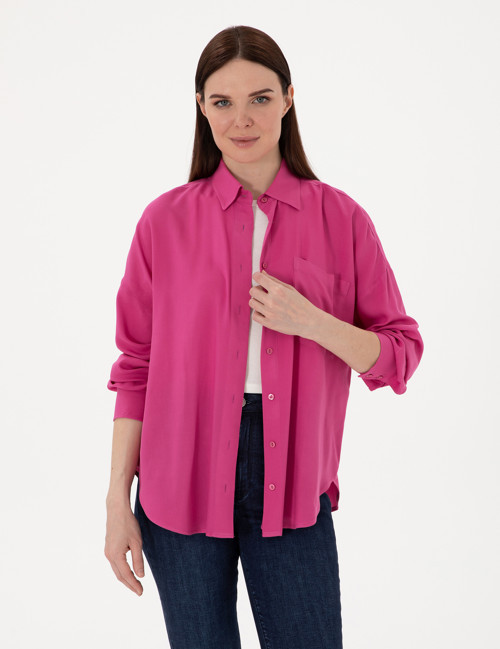 Fuşya Oversize Uzun Kollu Gömlek 50311567-VR023