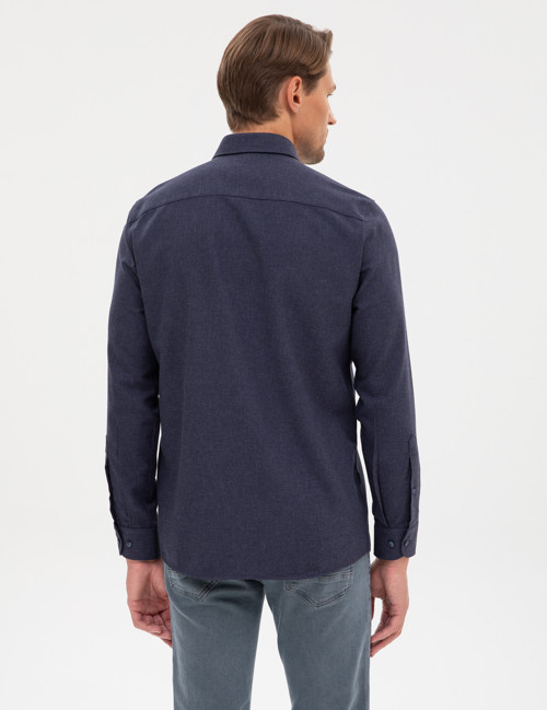 Lacivert Flanel Dokulu Slim Fit Uzun Kollu Gömlek 50316751-VR033