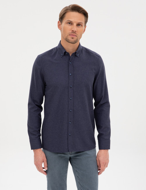 Lacivert Flanel Dokulu Slim Fit Uzun Kollu Gömlek 50316751-VR033