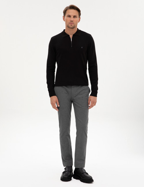 Gri Slim Fit Beli Lastikli Kordonlu Kanvas Pantolon 50317246-VR024