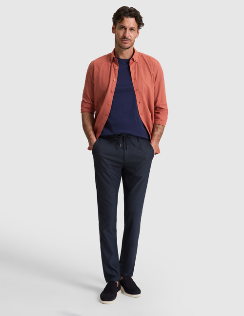 Lacivert Slim Fit Beli Kordonlu Kanvas Pantolon 50320851-VR033
