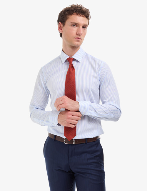 Beyaz Non Iron Ütü Gerektirmez Çizgili Slim Fit Basic Uzun Kollu Gömlek 50321024-VR013