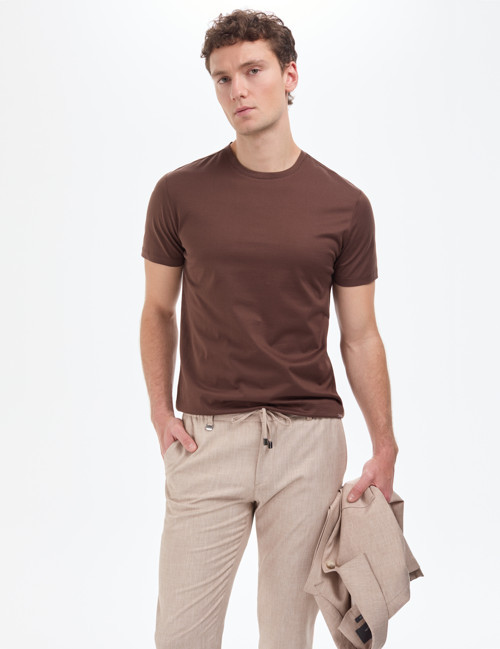 Koyu Kahverengi Regular Fit Bisiklet Yaka Basic Tişört 50321139-VR084