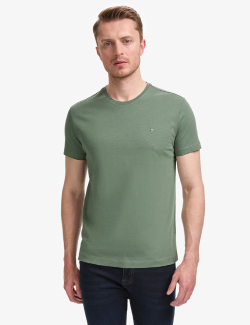 Haki Slim Fit %100 Pamuk Bisiklet Yaka Basic Tişört 50325307-VR027