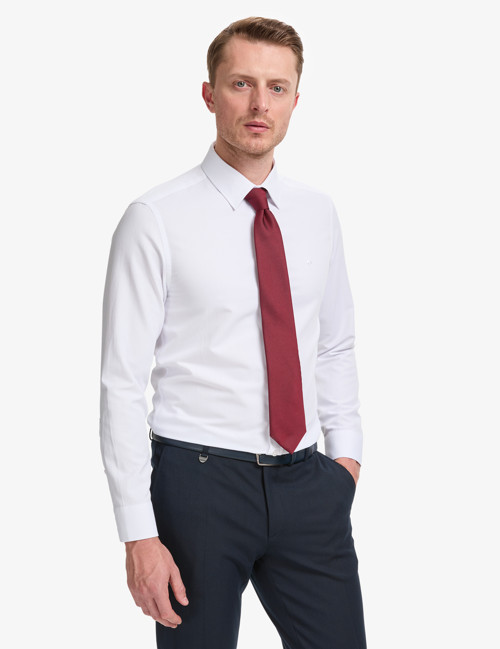 Beyaz Slim Fit Armürlü Uzun Kollu Gömlek 50325354-VR013