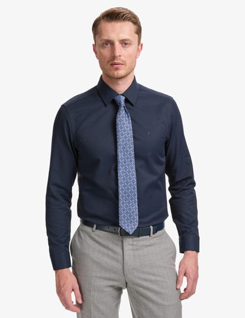 Lacivert Slim Fit Armürlü Uzun Kollu Gömlek
