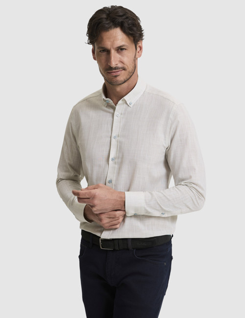 Çağla %100 Pamuk Keten Görünümlü Slim Fit Uzun Kollu Gömlek