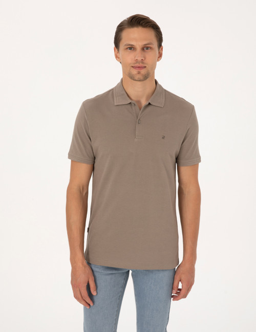 Koyu Vizon Slim Fit %100 Pamuk Kıvrılmaz Düğmeli Polo Yaka Basic Tişört 50325323-VR241
