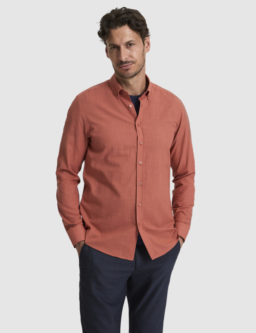 Kiremit %100 Pamuk Keten Görünümlü Slim Fit Uzun Kollu Gömlek 50325355-VR031