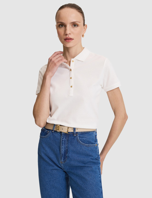 Beyaz Slim Fit Pamuklu Polo Yaka Basic Tişört