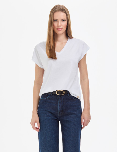 Beyaz Regular Fit V Yaka Basic Tişört 50325454-VR013