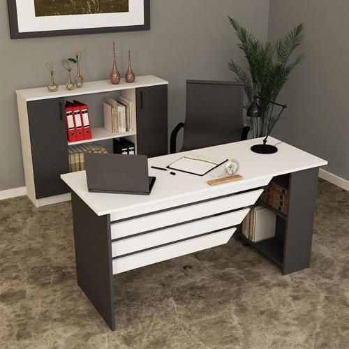 Steen - 1 - 4 Ofis Büro Masası Takımı Beyaz - Antrasit