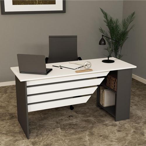 Steen - 1 Ofis Büro Masası Takımı Beyaz - Antrasit