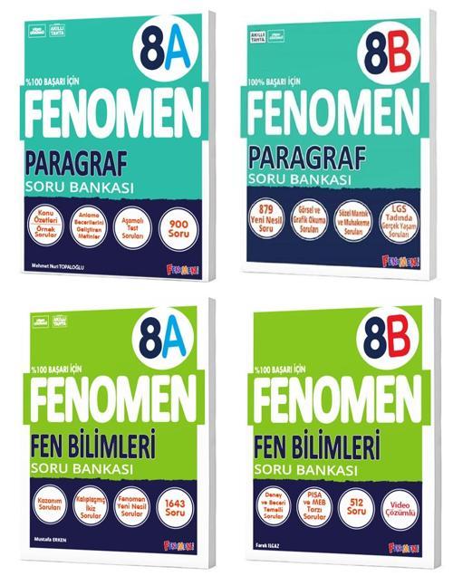 Fenomen Okul 2024 8. Sınıf Lgs Paragraf + Fen Bilimleri A + B Soru Bankası Seti 4 Kitap