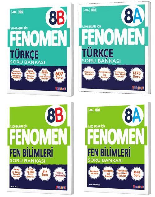 Fenomen Okul 2024 8. Sınıf Lgs Türkçe + Fen Bilimleri A + B Soru Bankası Seti 4 Kitap
