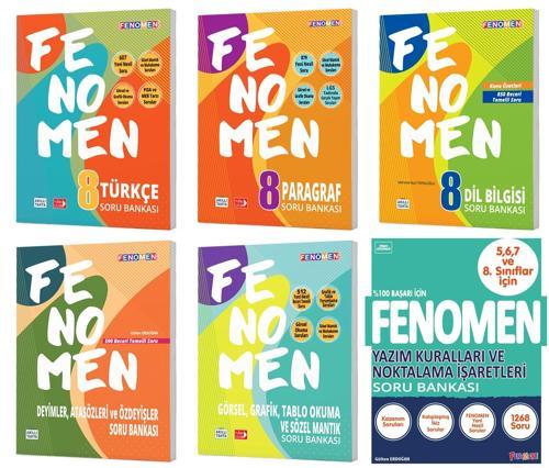 Fenomen Okul 2024 8. Sınıf Türkçe + Paragraf + Dil Bilgisi + Görsel + Yazım + Ata Söz Soru Seti 6 Kitap
