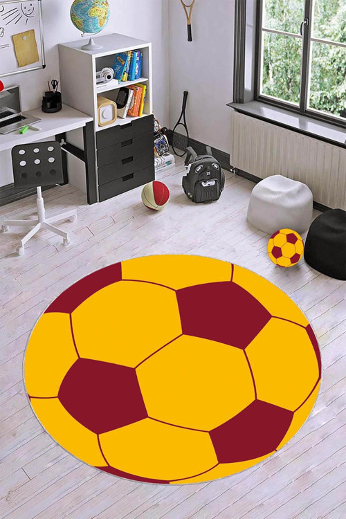 Sarı Ve Kırmızı Kaymaz Tabanlı Yuvarlak Taraftar Halısı VH0081
