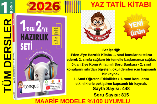 1.Sınıf Tüm Dersler 2026 (1 Den 2 Ye Geçenler)Yaz Tatil Hazırlık Seti %100 Yeni Müfredat+Dokunmatik Kalem