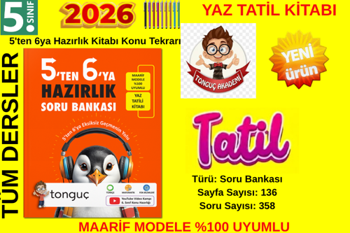5. Sınıf %100 Yeni Müfredat 2026 (5 Ten 6 Ya)Geçeler İçin Tüm Dersler Hazırlık Yaz Tatil Soru Bankası+Tablet Kalem