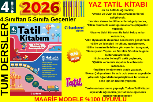 4'den 5'e Geçenler 4.Sınıf 12 Haftalık Yaz Tatili Hazırlık Kitabı Birlikte Gönderilir: Tablet Kalem