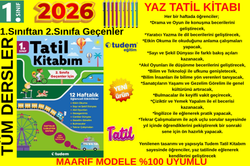 1.Sınıf Tüm Dersler 12 Haftalık Yaz Tatili Hazırlık Kitabı ve Dokunmatik Tablet Kalemi %100 Maarif Müfredat