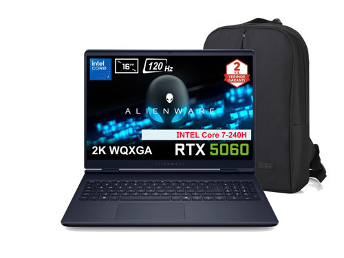 Alienware 16 Aurora Intel Core 7-240H 64 GB DDR5 2 TB RTX 5060 8GB 16 inç 2K WQXGA 120Hz WVA Ubuntu AC16250-C7321U56N C38 Gaming Laptop + Çanta