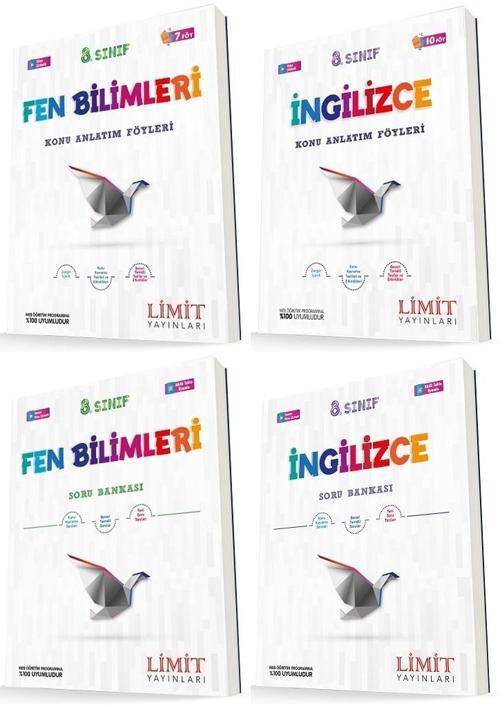 Limit 8. Sınıf Fen Bilimleri + İngilizce Konu Föyleri + Soru Seti 4 Kitap 2023