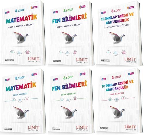 Limit 8. Sınıf Matematik + Fen + İnkılap Konu Föyleri + Soru Seti 6 Kitap 2023