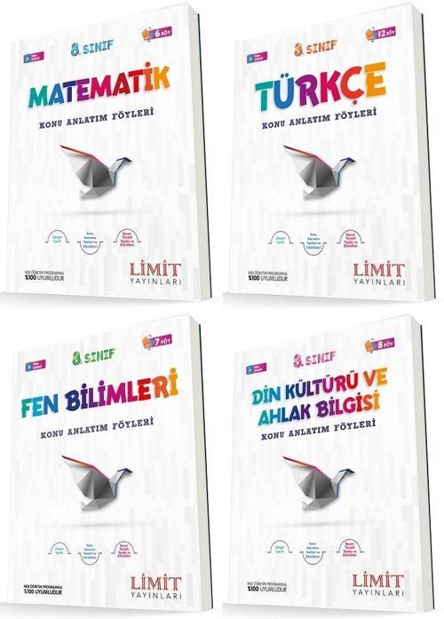 Limit 8. Sınıf Matematik + Türkçe + Fen + Din Konu Föyleri Seti 4 Kitap 2023