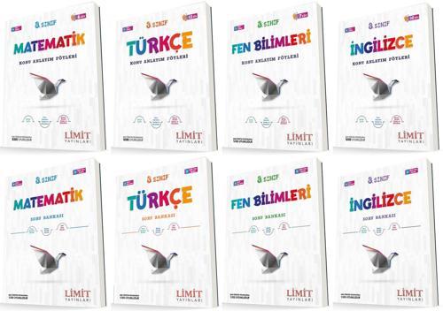 Limit 8. Sınıf Matematik + Türkçe + Fen + İngilizce Konu Föyleri + Soru Seti 8 Kitap 2023