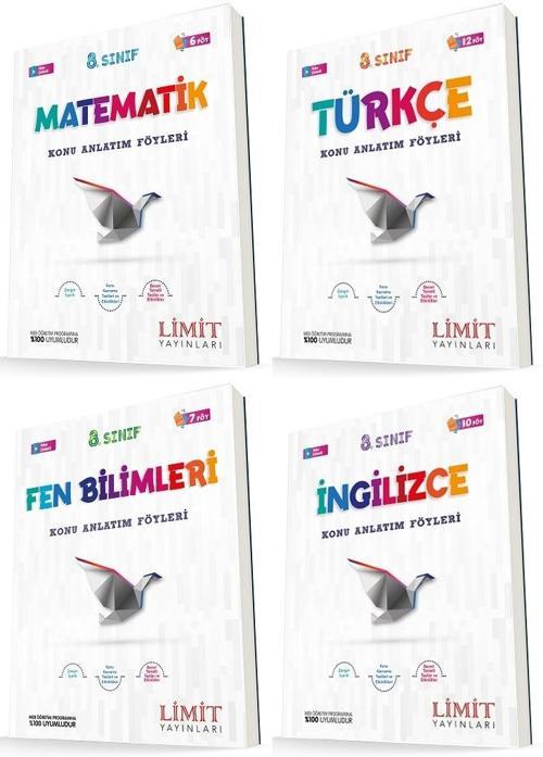 Limit 8. Sınıf Matematik + Türkçe + Fen + İngilizce Konu Föyleri Seti 4 Kitap 2023