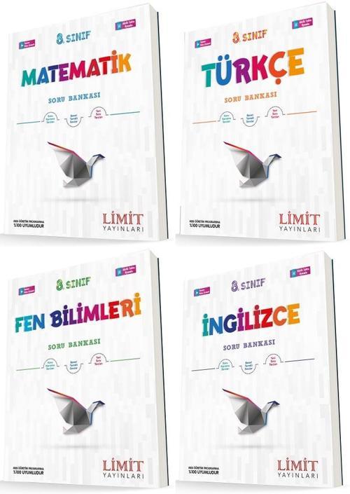 Limit 8. Sınıf Matematik + Türkçe + Fen + İngilizce Soru Seti 4 Kitap 2023