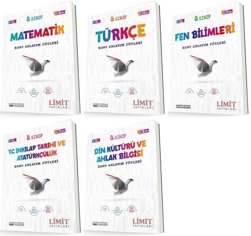 Limit 8. Sınıf Matematik + Türkçe + Fen + İnkılap + Din Konu Föyleri Seti 5 Kitap 2023
