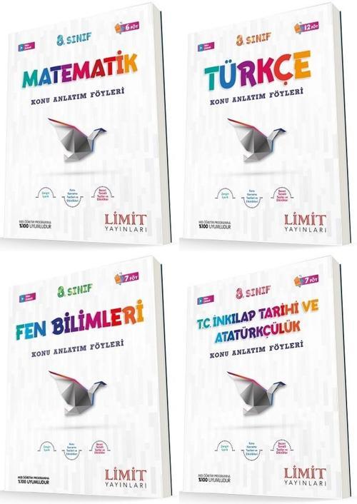 Limit 8. Sınıf Matematik + Türkçe + Fen + İnkılap Konu Föyleri Seti 4 Kitap 2023
