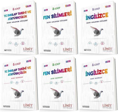 Limit 8. Sınıf İnkılap + Fen + İngilizce Konu Föyleri + Soru Seti 6 Kitap 2023