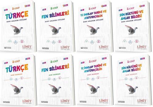 Limit 8. Sınıf Türkçe + Fen + İnkılap + Din Konu Föyleri + Soru Seti 8 Kitap 2023